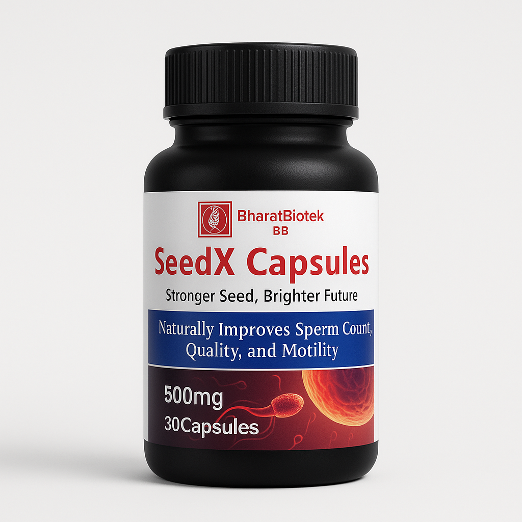 SeedX Capsules – Ayurvedic Supplement for Male Fertility
Stronger Seed, Brighter Future
By BharatBiotek
Pack Size: 30 Capsules | Strength: 500mg per capsule